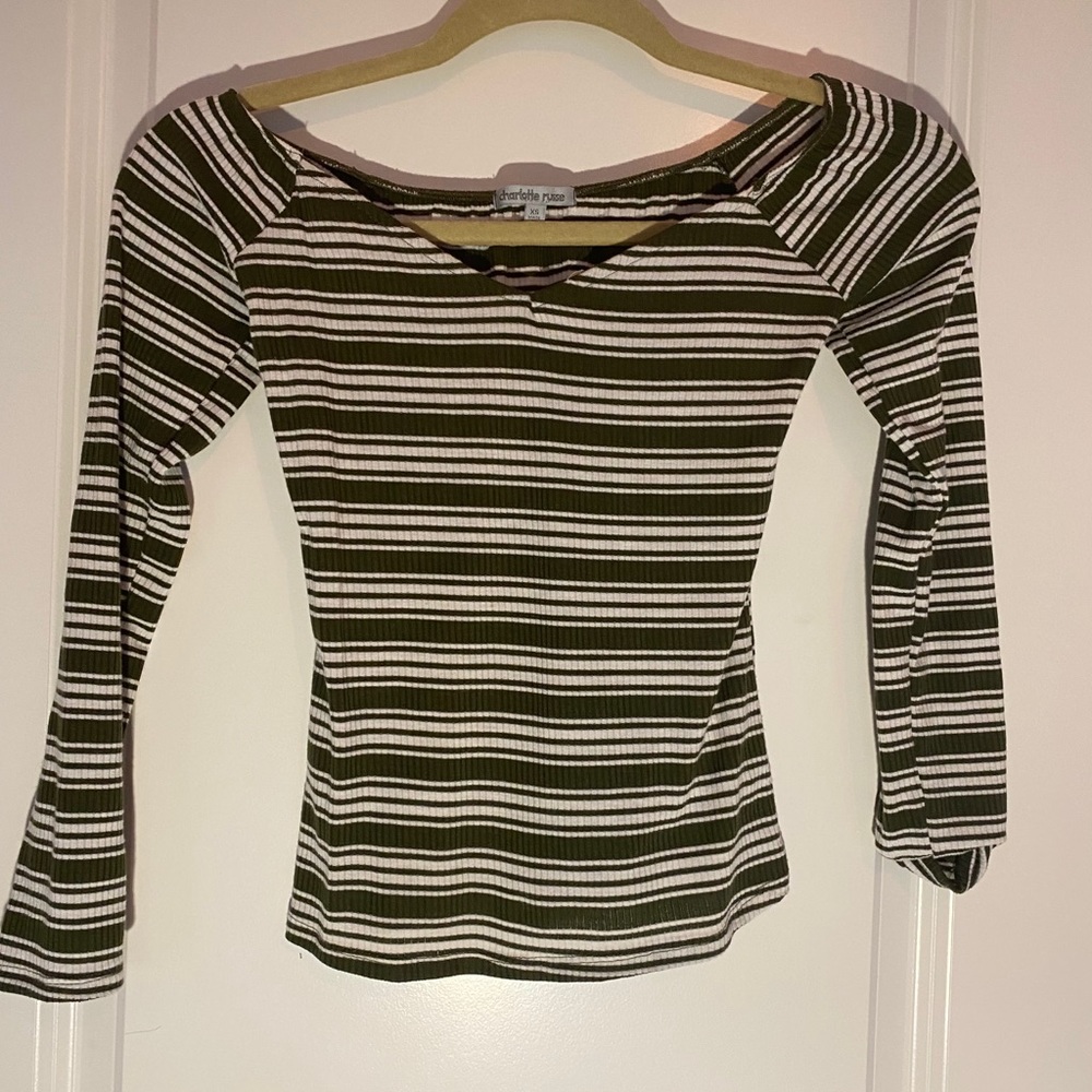 Striped, off-the-shoulder adorable top.